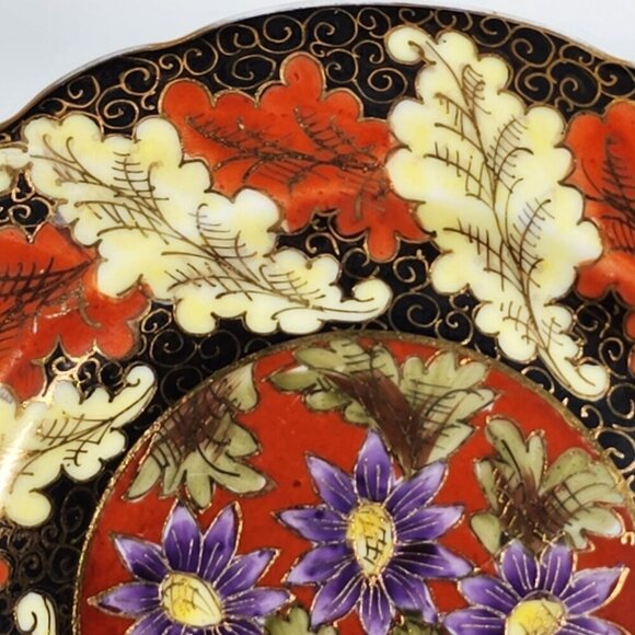 Vintage Nervi Decorative Plate Hand Painted Floral Design Red Black Gold Accents - Picture 2 of 11
